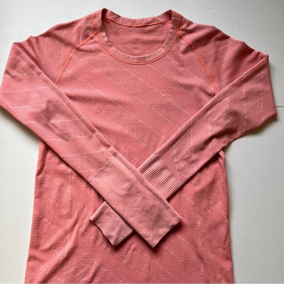 Lululemon Swiftly Tech Long Sleeve Crew Heathered Grapefruit Diagonal Stripe 10 - Picture 7 of 16